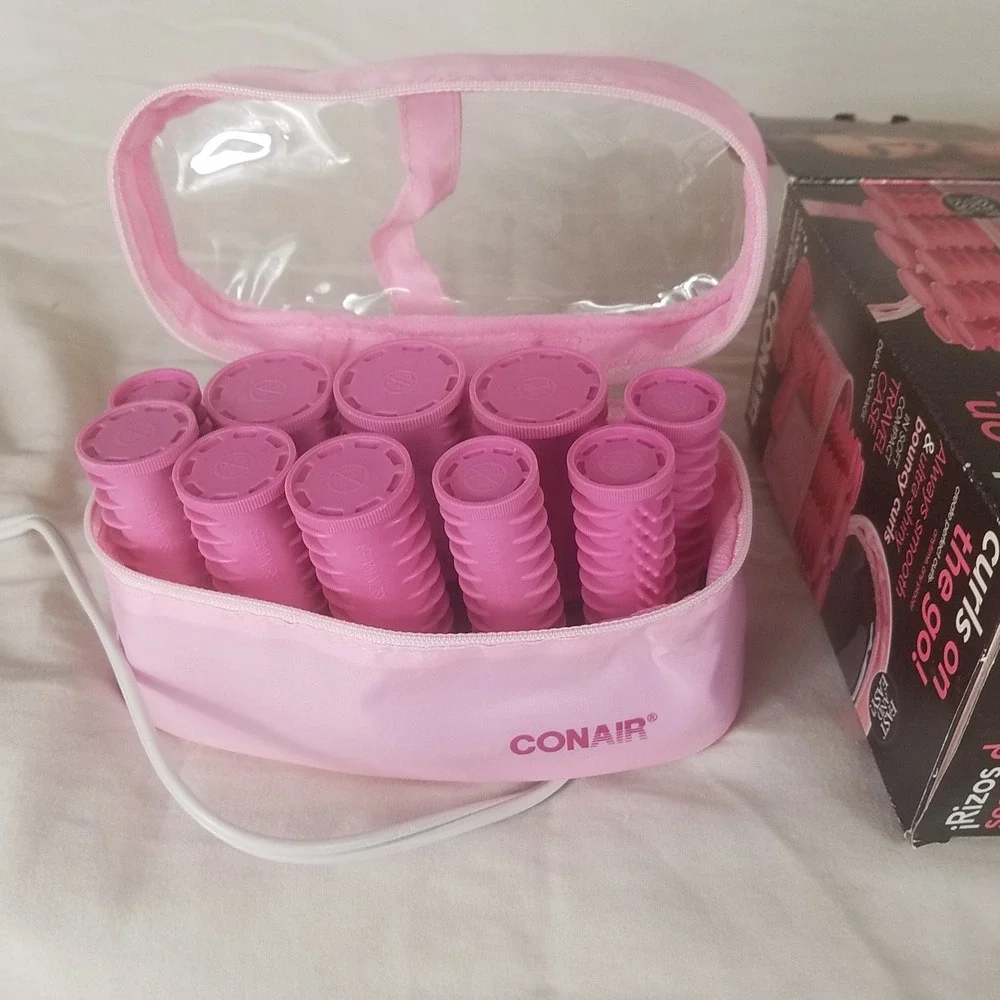 Conair Curls on the Go Travel Hot Rollers Women OS Pink Excellent 10 Multi-Size